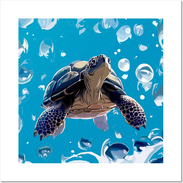 Sea turtle and bubbles, eat my bubbles Wall Art by TomFrontierArt